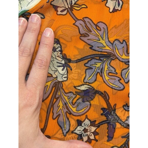 Tory Burch Kia Tie Neck Silk Blouse Orange Long Sleeve Multi Floral Size 6 - Picture 7 of 14